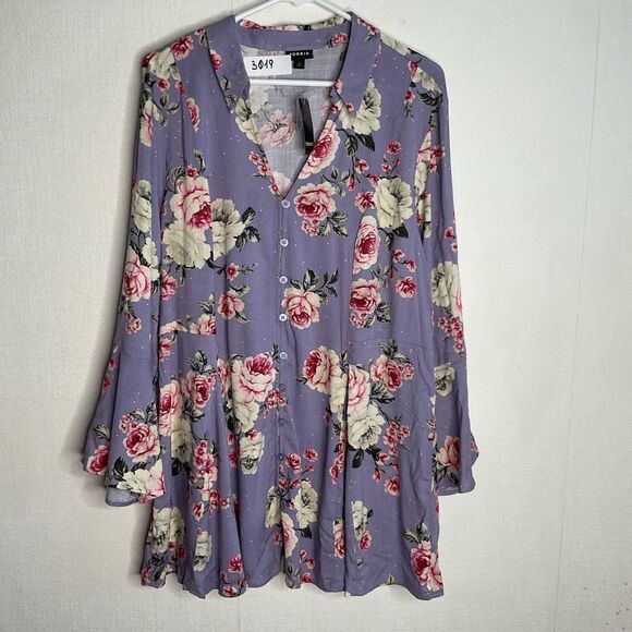 Torrid Plus Size Blouse 2X  Rayon Slub Button Front Top Purple Floral Bloomcore - Picture 4 of 12